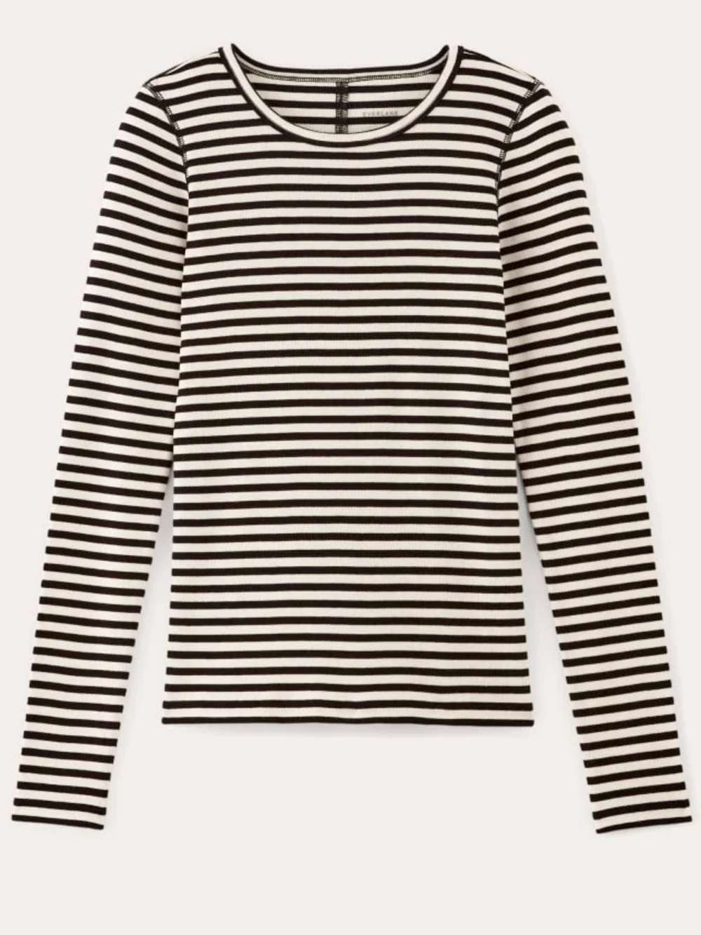 EVERLANE The Luxe Rib Long-Sleeve Crew | Bone / Black - NWT